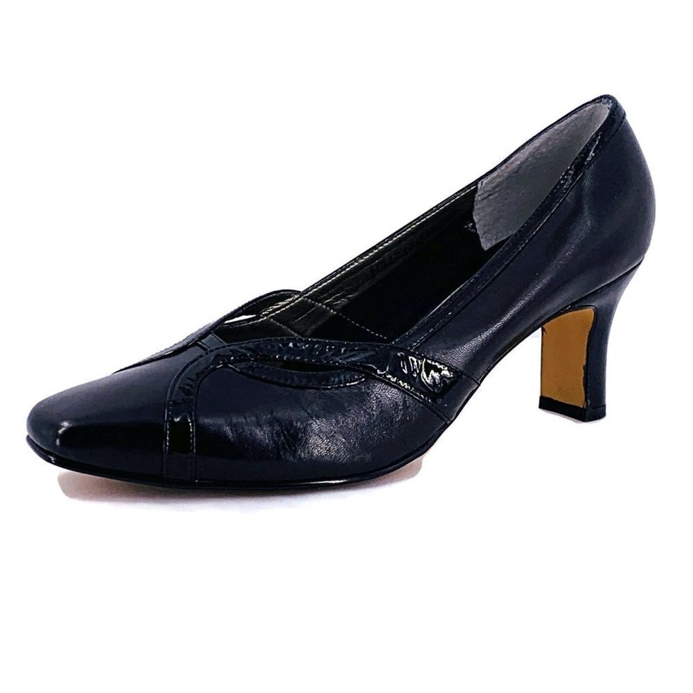 ROS HAMMERSON Leather & Patent Mid Heel Pump 8.5 W